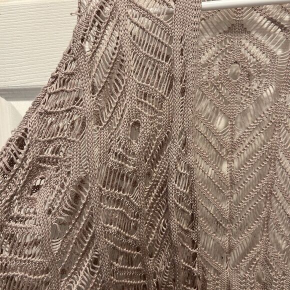 Hayden Los Angeles Boho Open Cardigan Sweater Large Crochet Dusty Pink Fringe - Picture 3 of 8